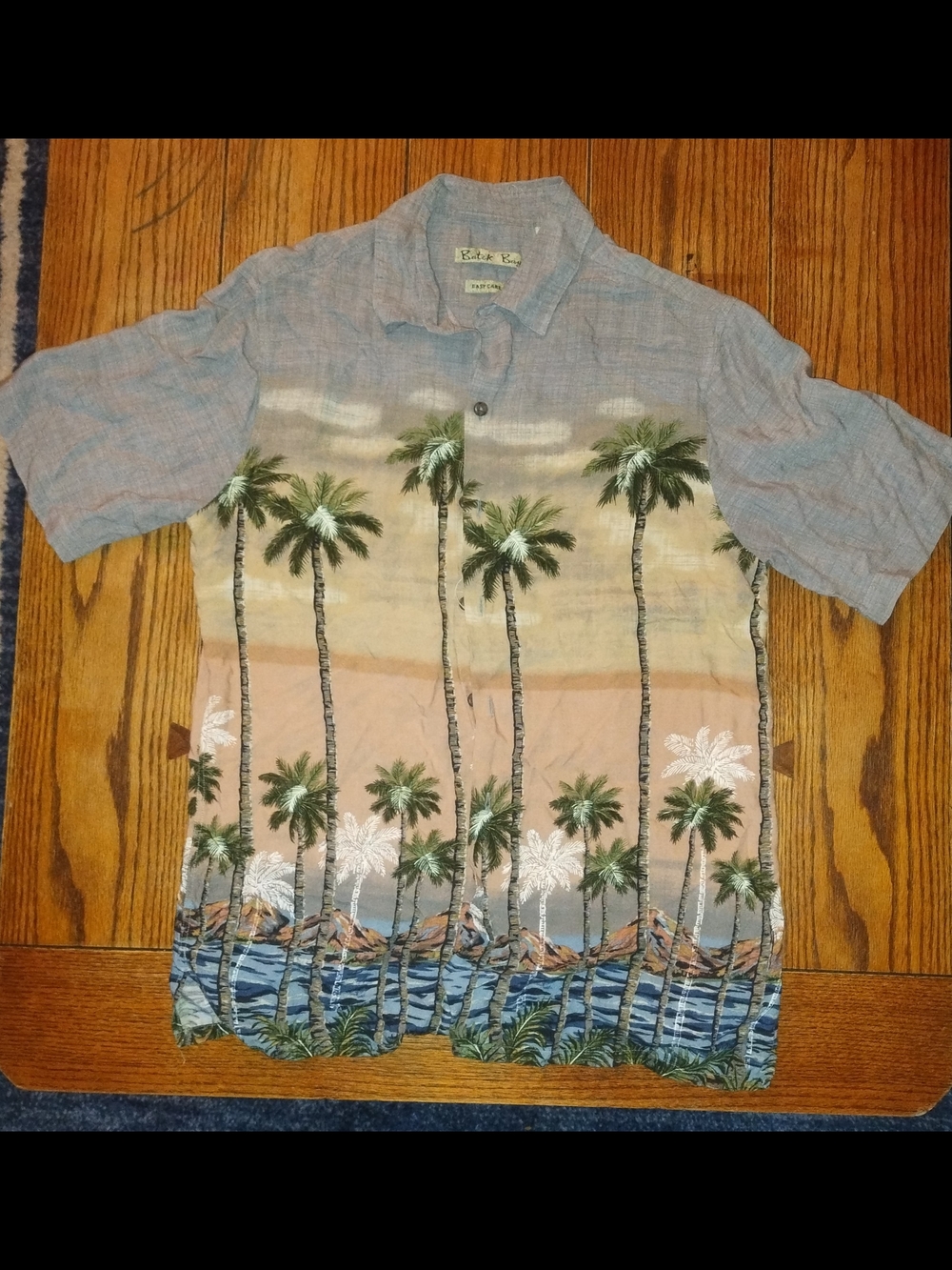 Batik Bay Men's Palm Print Short Sleeve Button-Up Shirt Medium